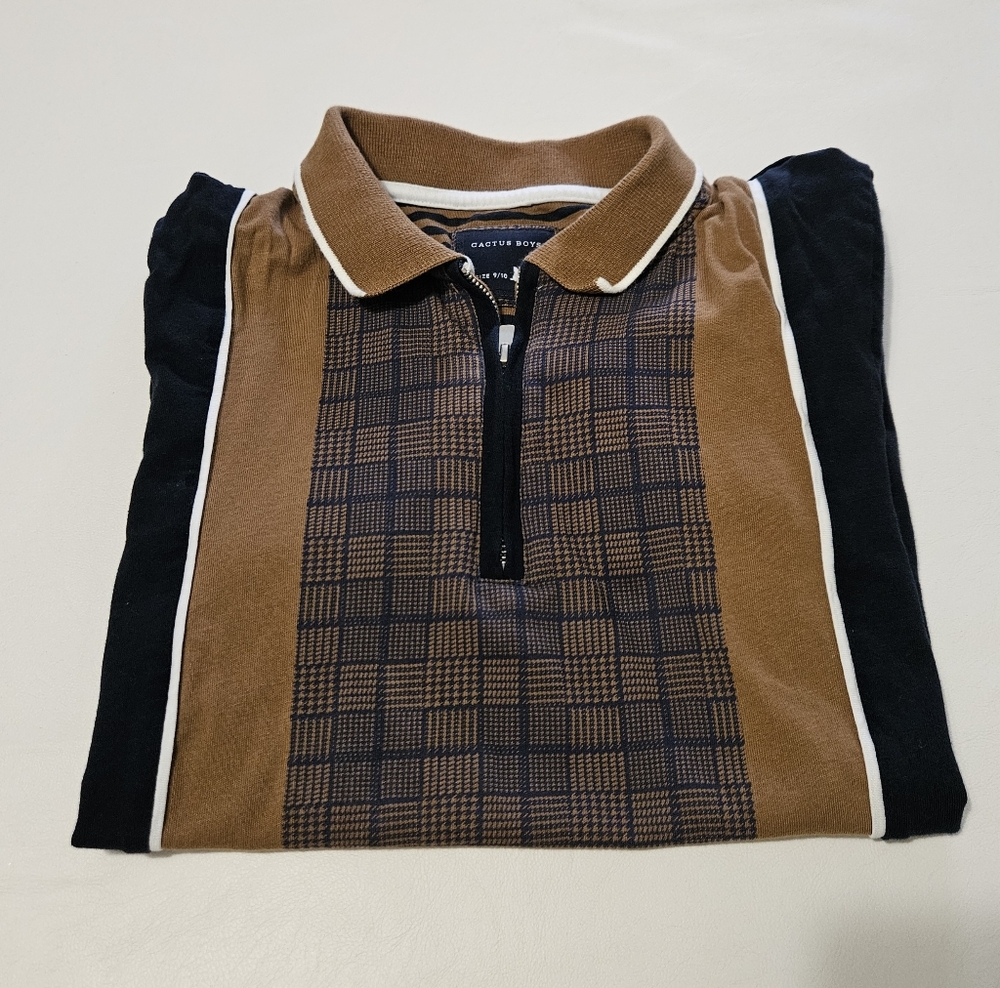 Cactus Brown and Navy Checkered Polo